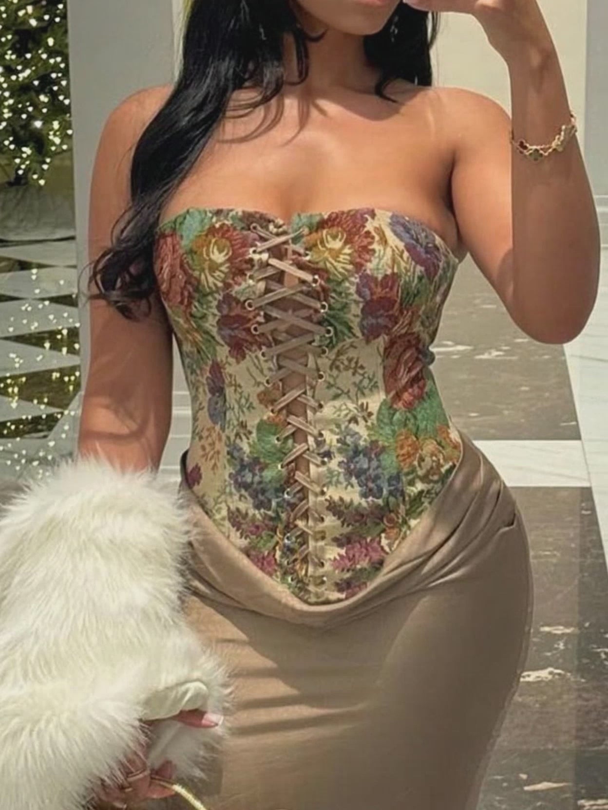 Floral Print Lace Up Tube Top
