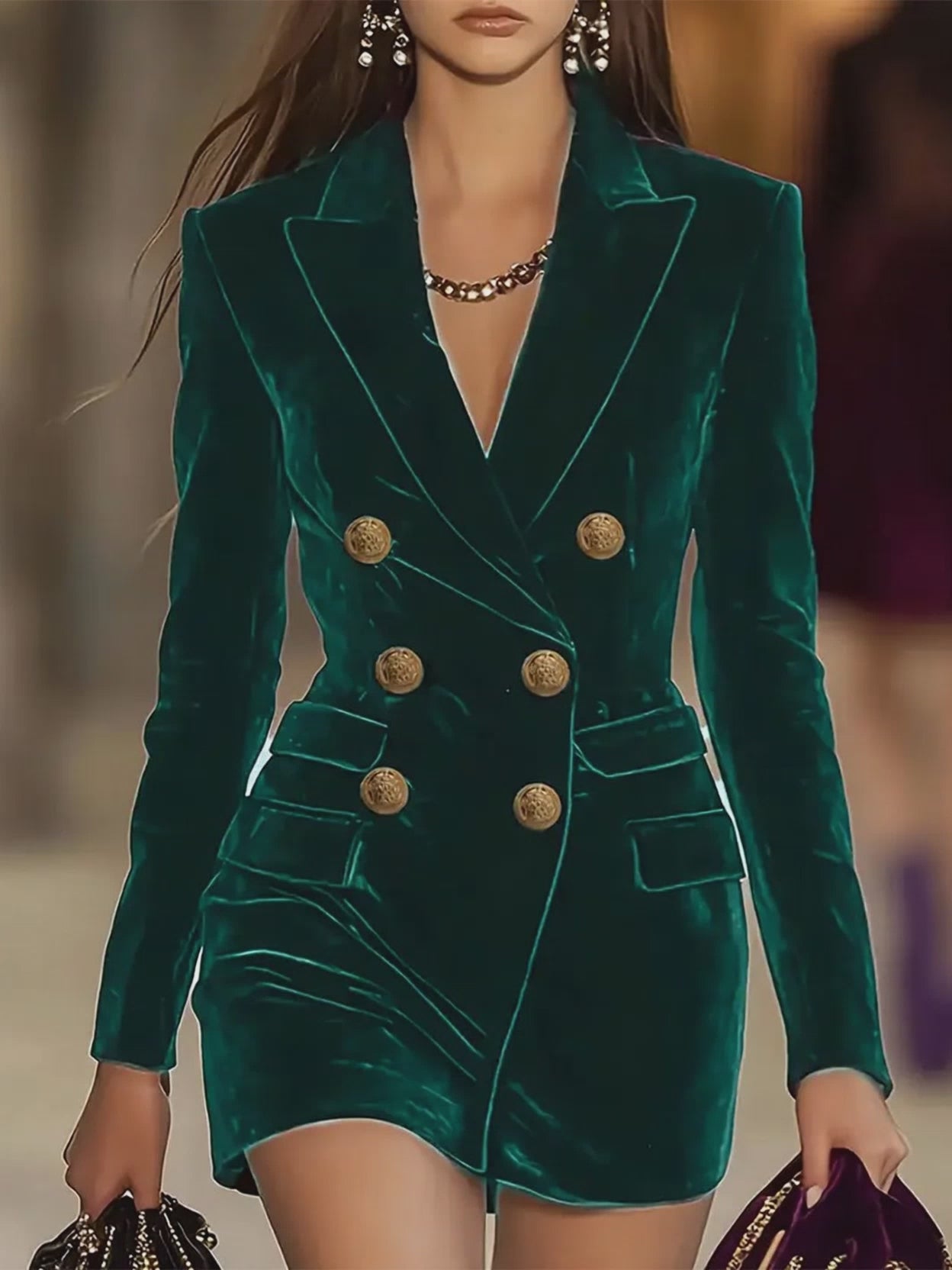 Velvet Double-Breasted Blazer Dress
