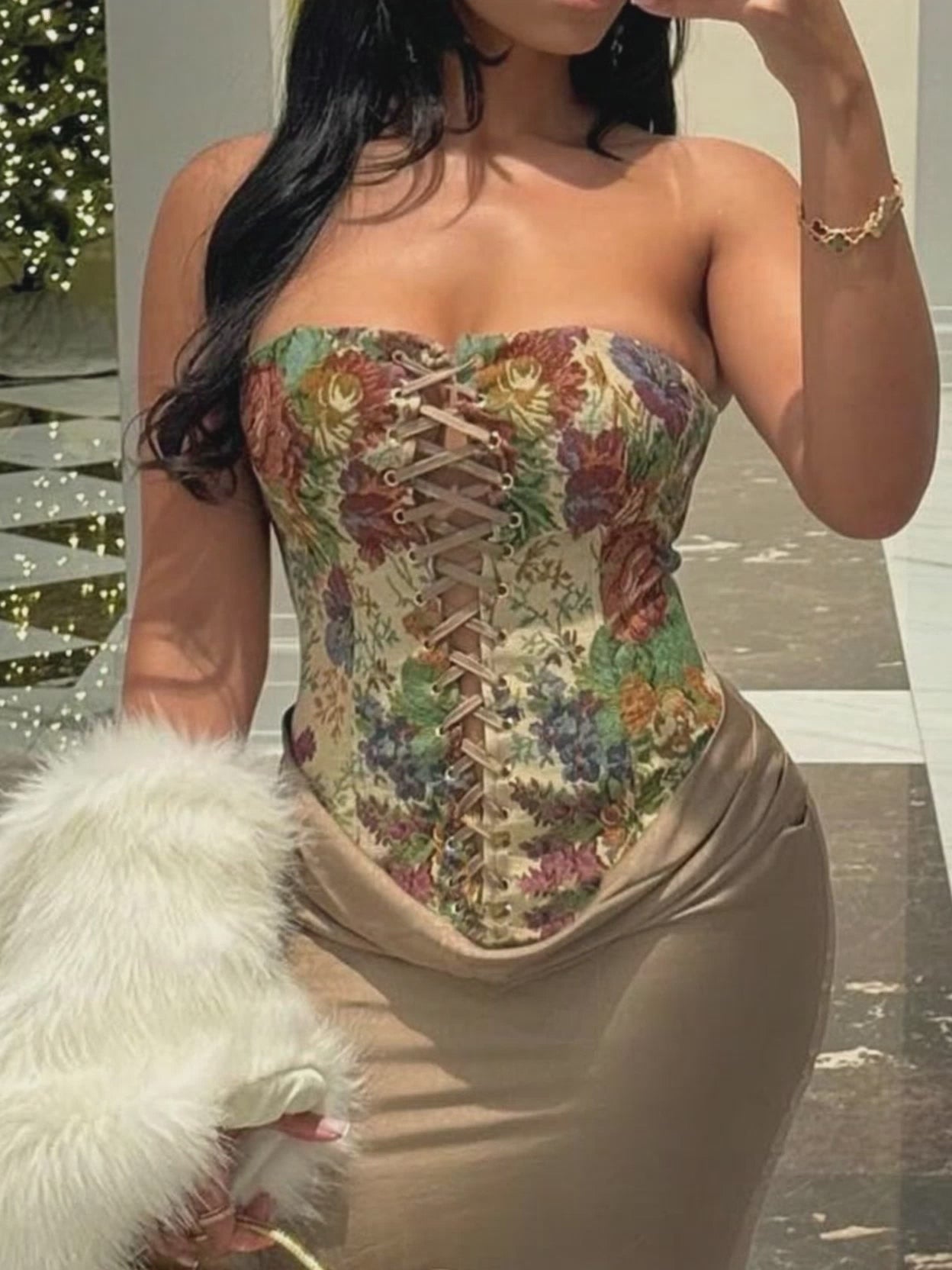 Floral Print Lace Up Tube Top